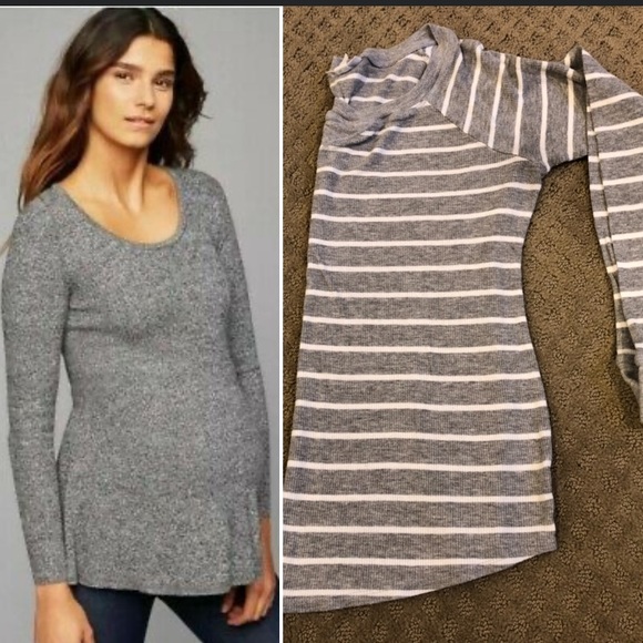 A Pea in the Pod STRIPED gray ribbed pullover - Picture 1 of 7